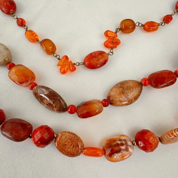 Vintage Coldwater Creek Multi-Strand Beaded Necklace 27-Inch Orange Brown Earthy - Picture 4 of 10